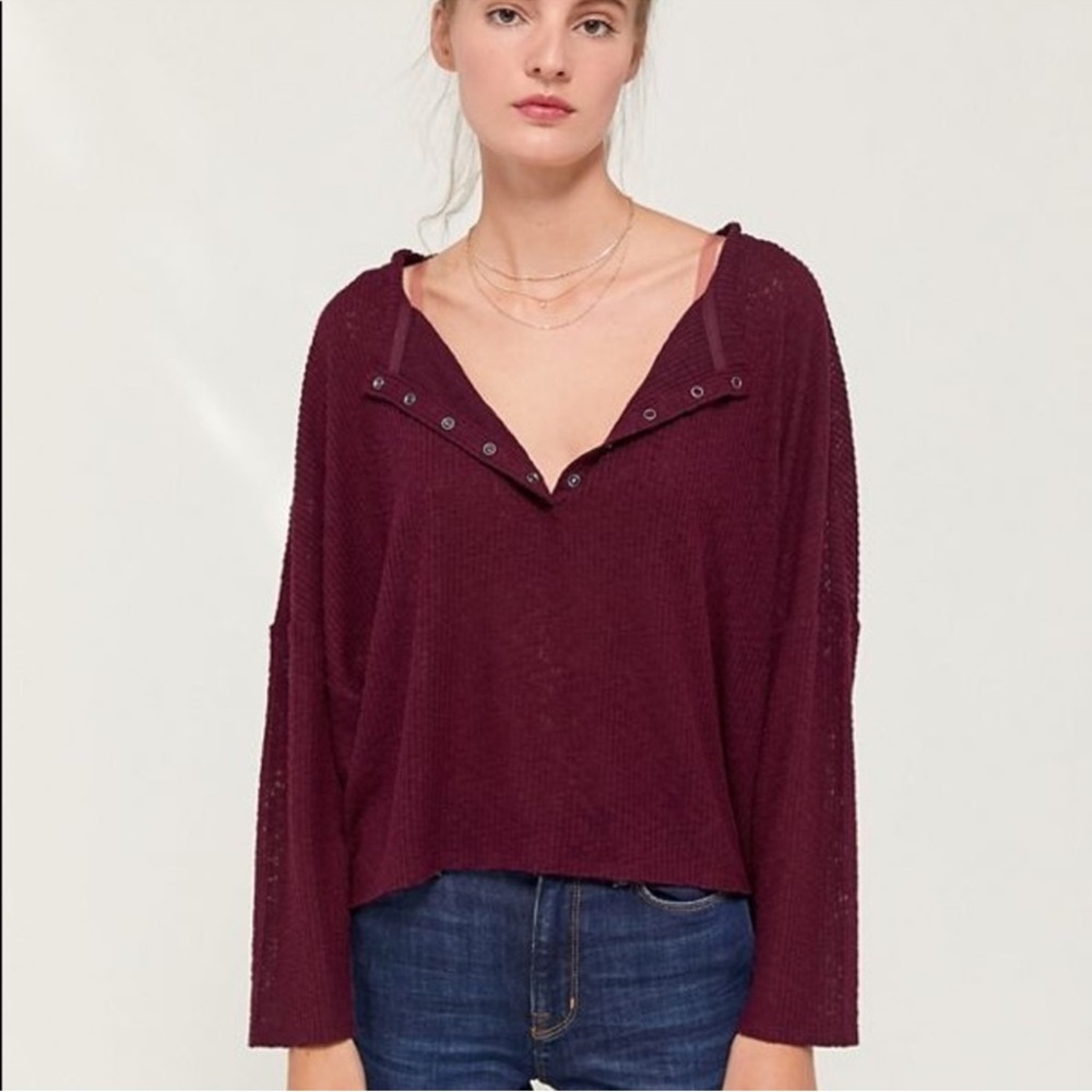 Urban Outfitters Holland Thermal Henley Top Maroon Size Small